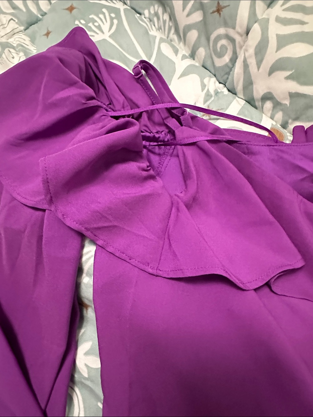 Express Purple Ruffle Cold-Shoulder Blouse - Picture 3 of 5
